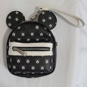 Disney Parks Loungefly Mickey Mouse Faces Mini Backpack Wristlet Black White Bag